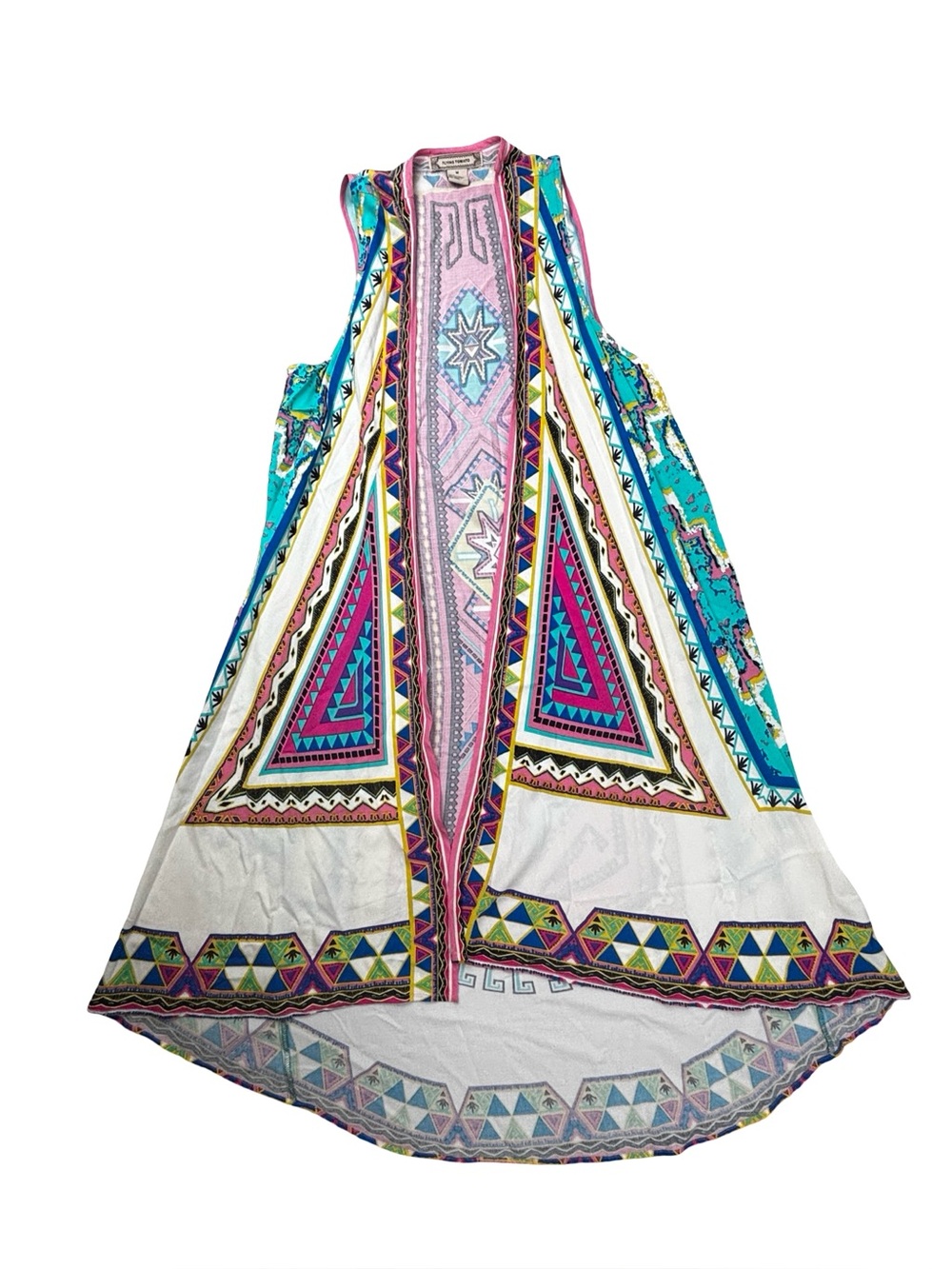 Flying Tomato Womens Medium Sleeveless Boho Duster Kimono Aztec Print Vest